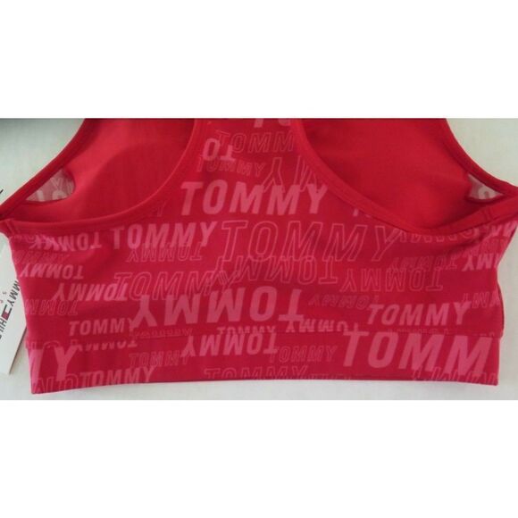 Tommy Hilfiger TPO0676T Womens Sz M Red Multi Tommy Logo Print Padded Sports Bra - Picture 4 of 5